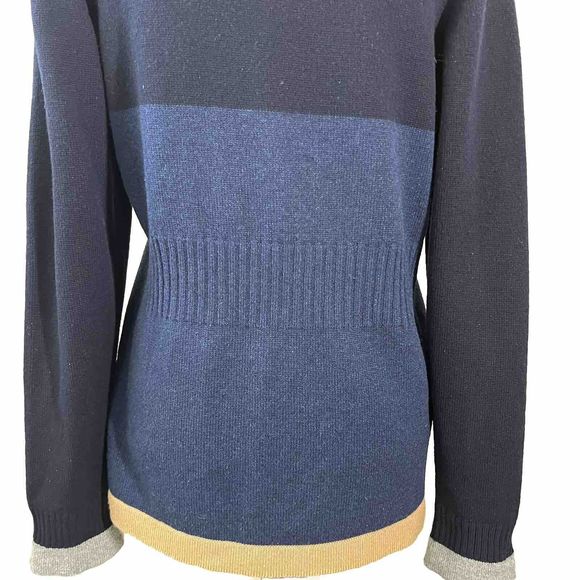 Chanel 100% Cashmere Cardigan Sweater Color Block Size 40 Blue Tan Gray Buttons - Picture 14 of 16